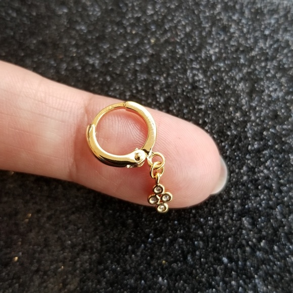 Danity gold CZ charm huggie hoops - Picture 4 of 7